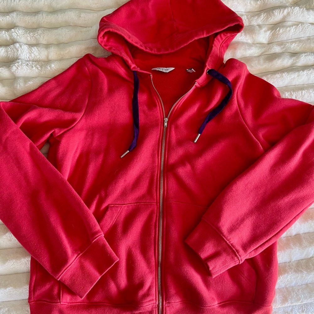 Peloton Red Zip-Up Hoodie with Blue Drawstrings